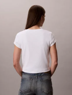 T-shirt met V-hals van ribkatoen