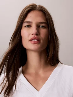 T-shirt met V-hals van ribkatoen