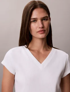 T-shirt met V-hals van ribkatoen