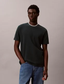 T-shirt van piquékatoen met puntkraag