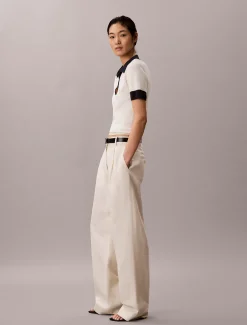 Tweekleurig katoengebreid poloshirt