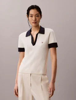 Tweekleurig katoengebreid poloshirt