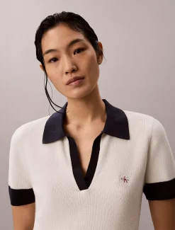Tweekleurig katoengebreid poloshirt