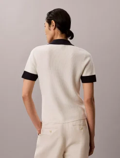 Tweekleurig katoengebreid poloshirt