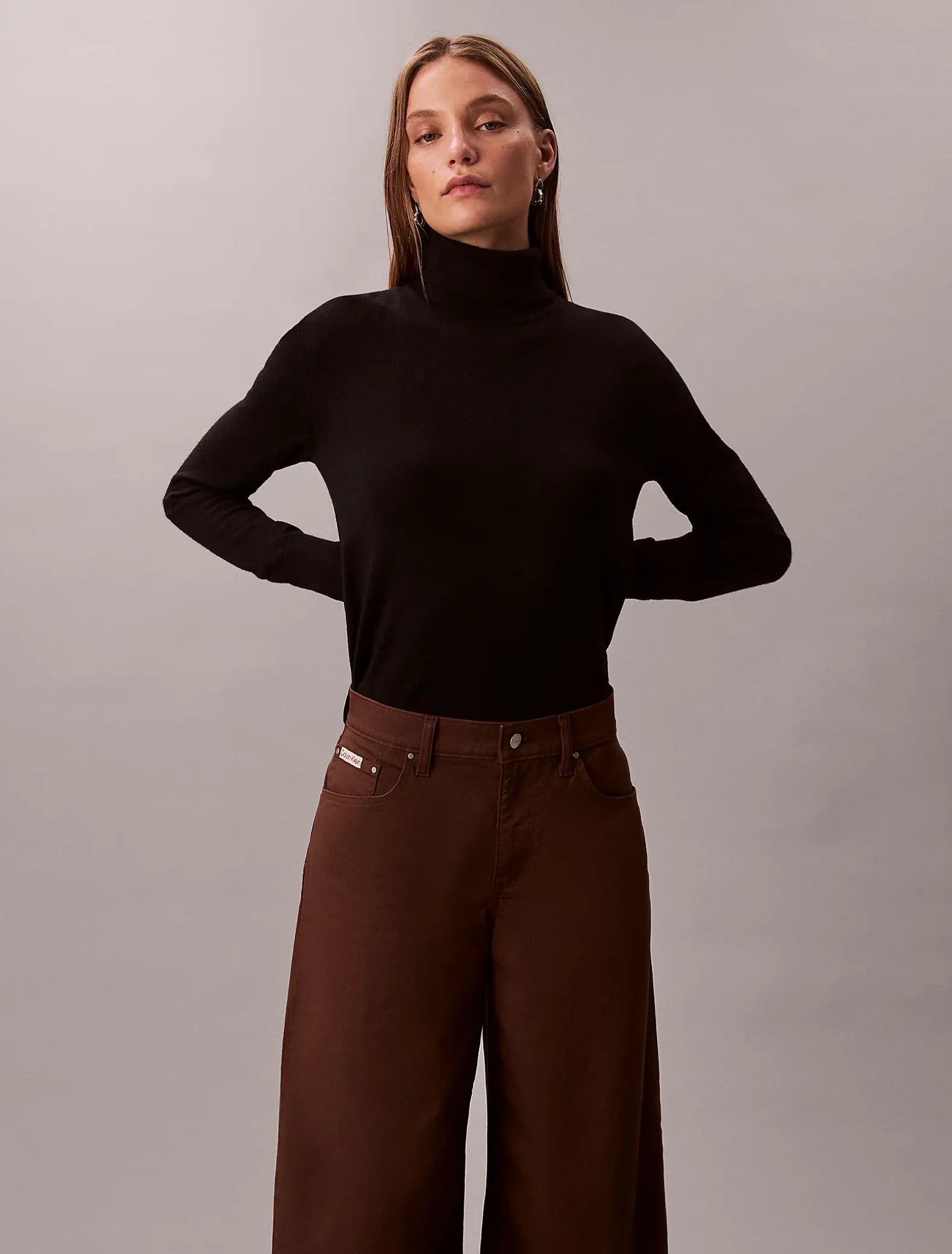 Twill broek met super wijde pijpen