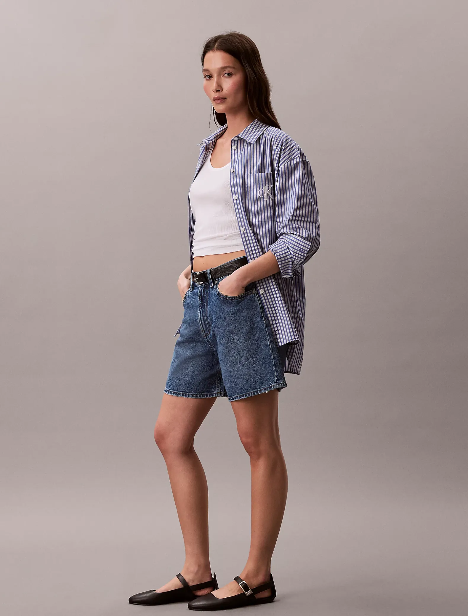 Uitlopende denim short met hoge taille