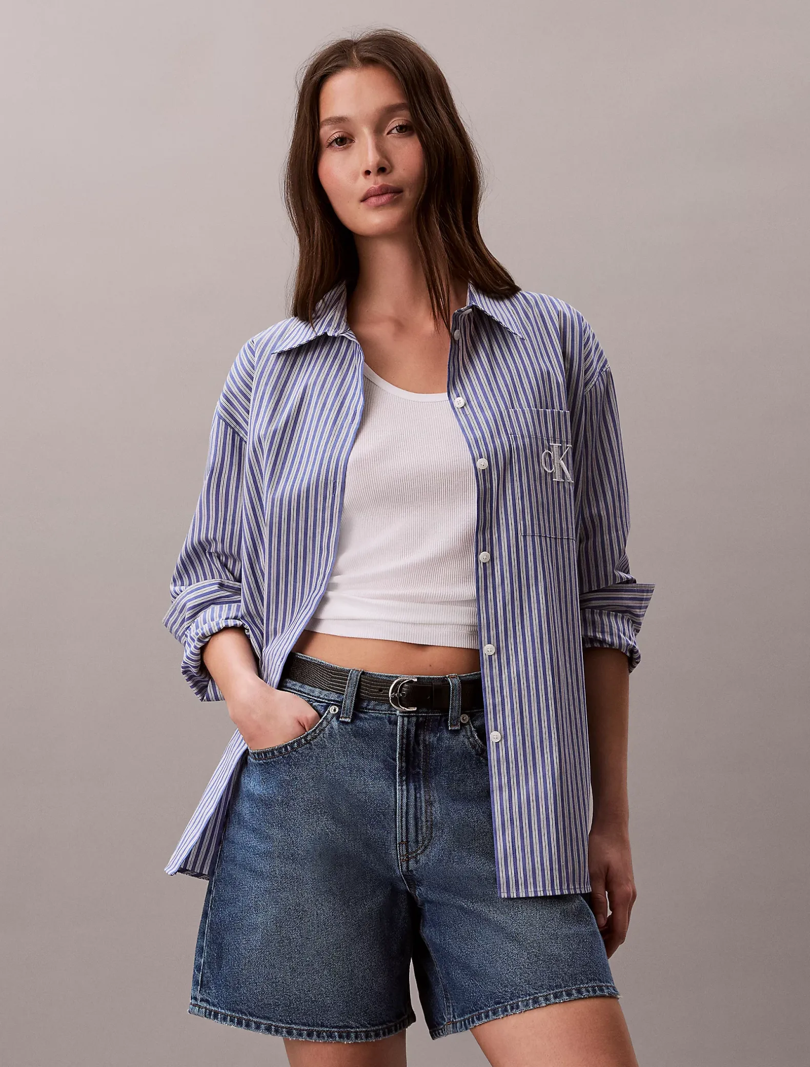Uitlopende denim short met hoge taille