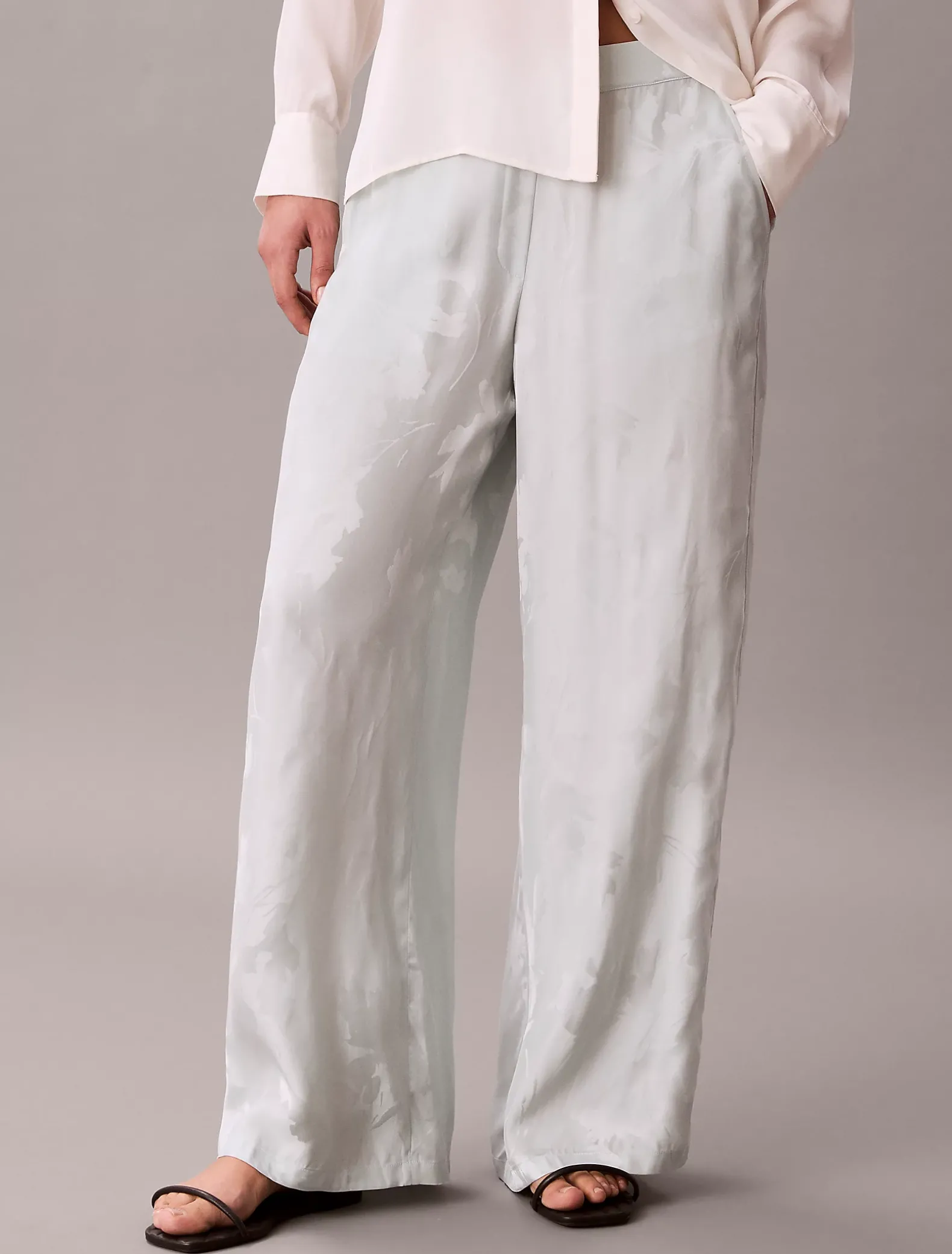 Viscose jacquard broek met bloemmotief
