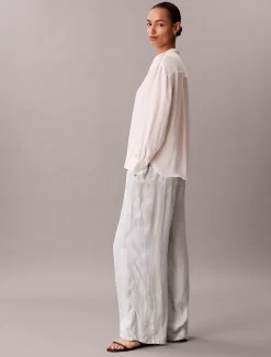 Viscose jacquard broek met bloemmotief