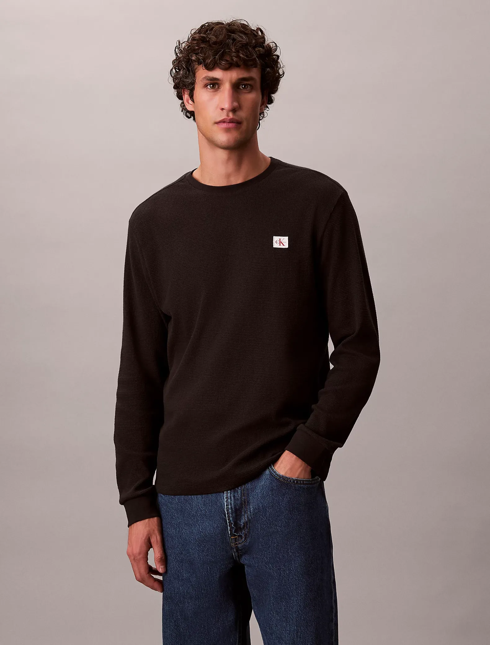 Wafel-T-shirt met lange mouwen