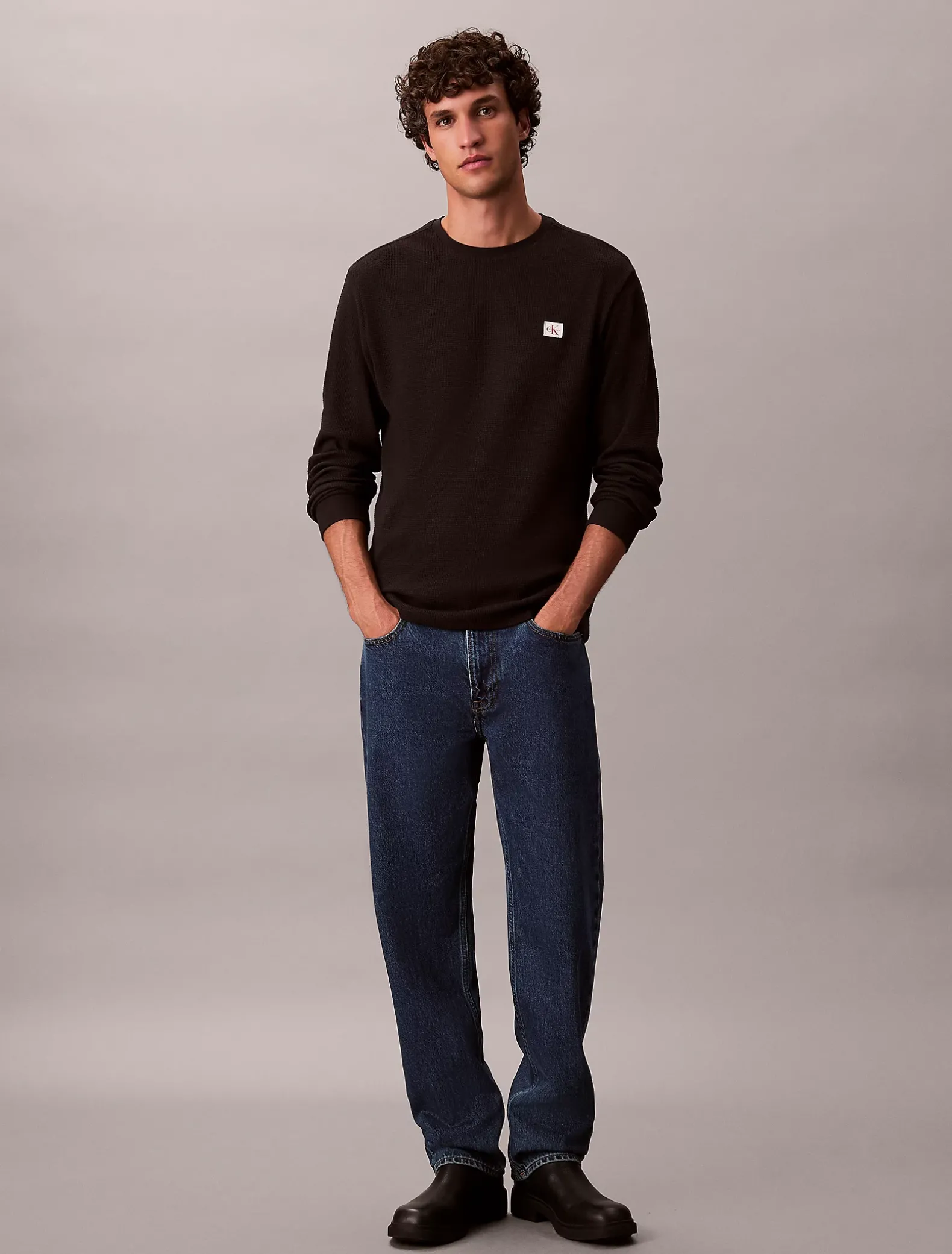Wafel-T-shirt met lange mouwen