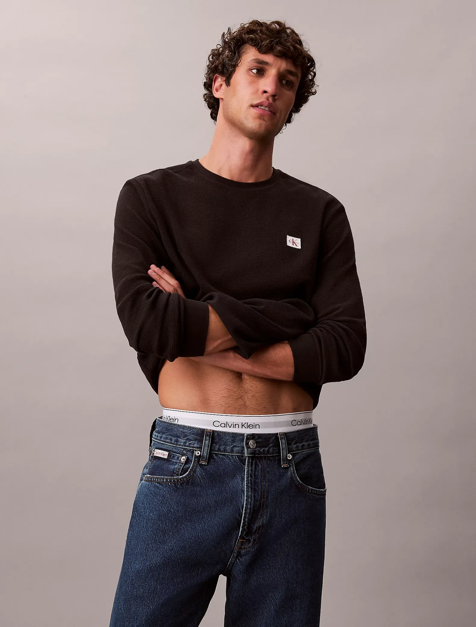 Wafel-T-shirt met lange mouwen