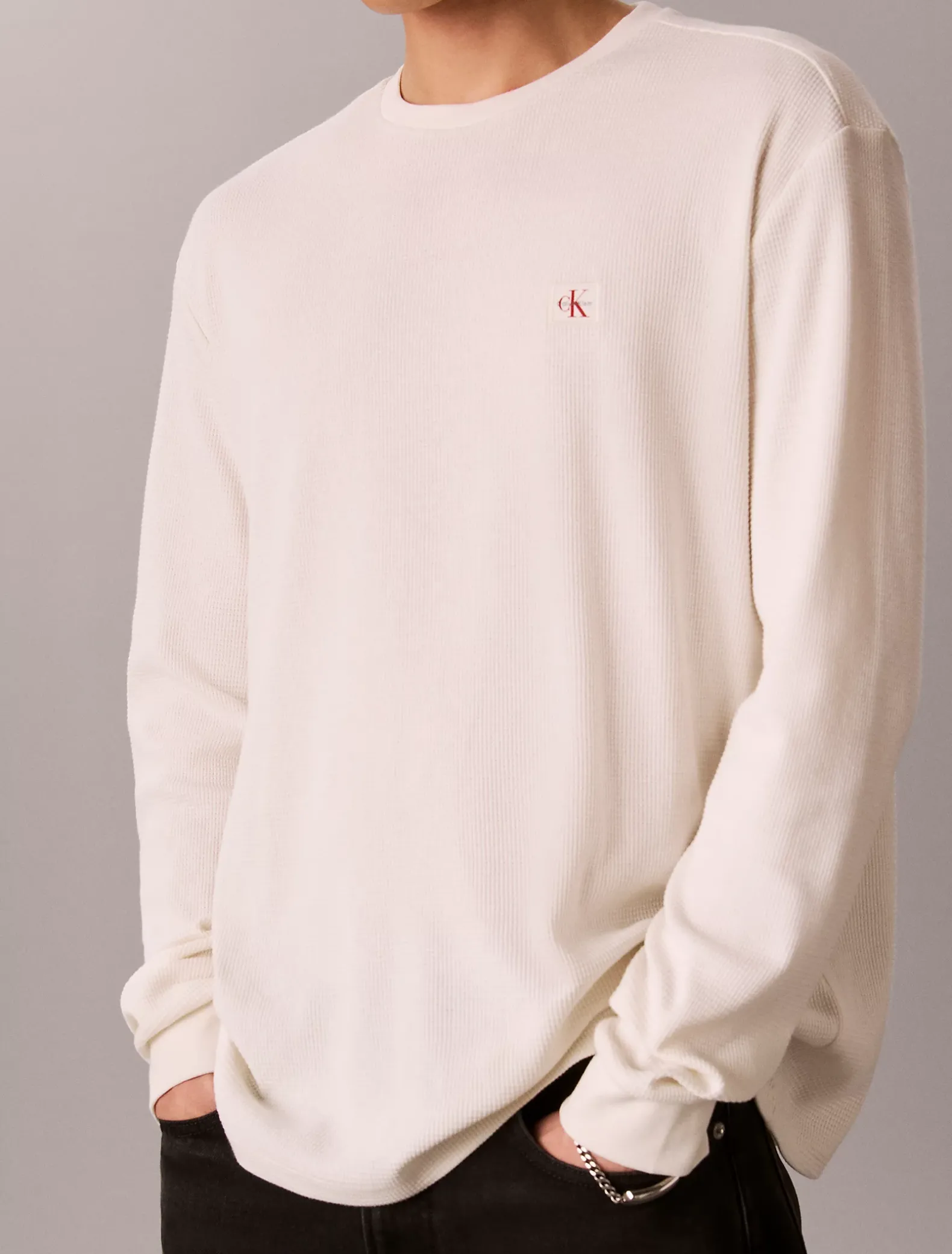 Wafel-T-shirt met lange mouwen