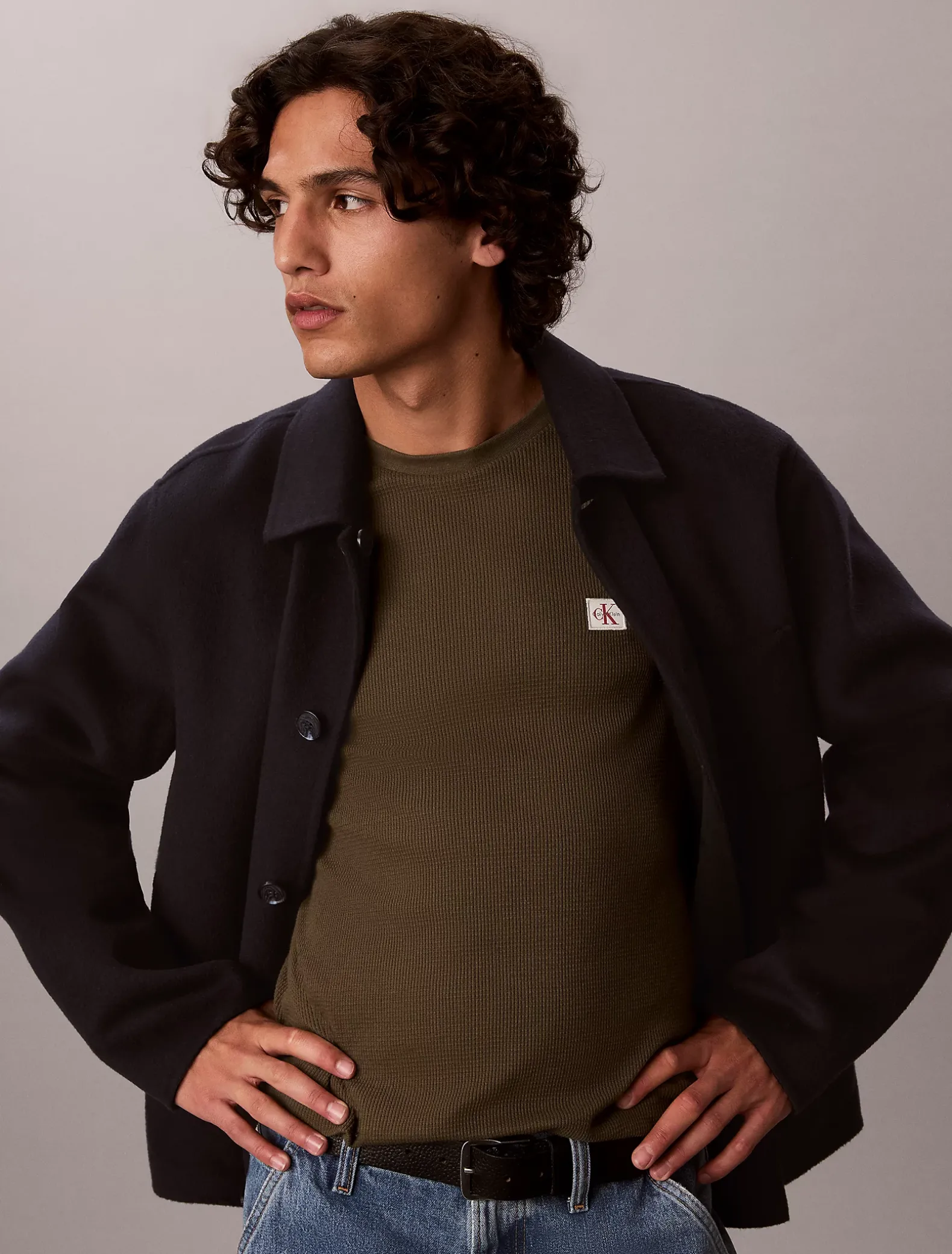 Wafel-T-shirt met lange mouwen