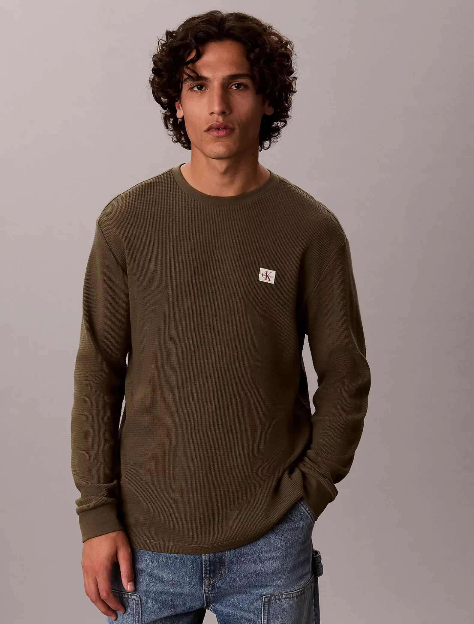 Wafel-T-shirt met lange mouwen