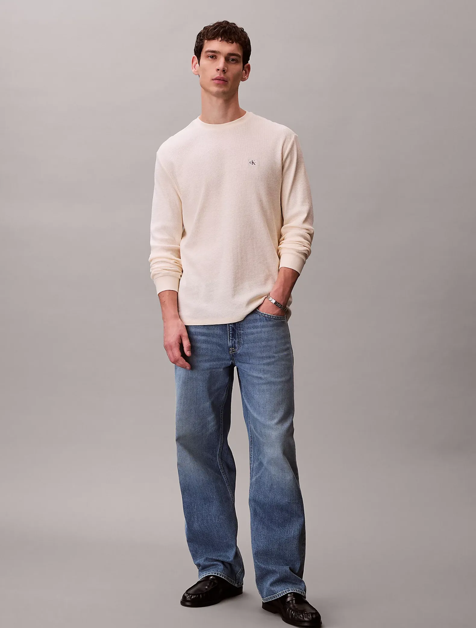 Wafel-T-shirt met lange mouwen