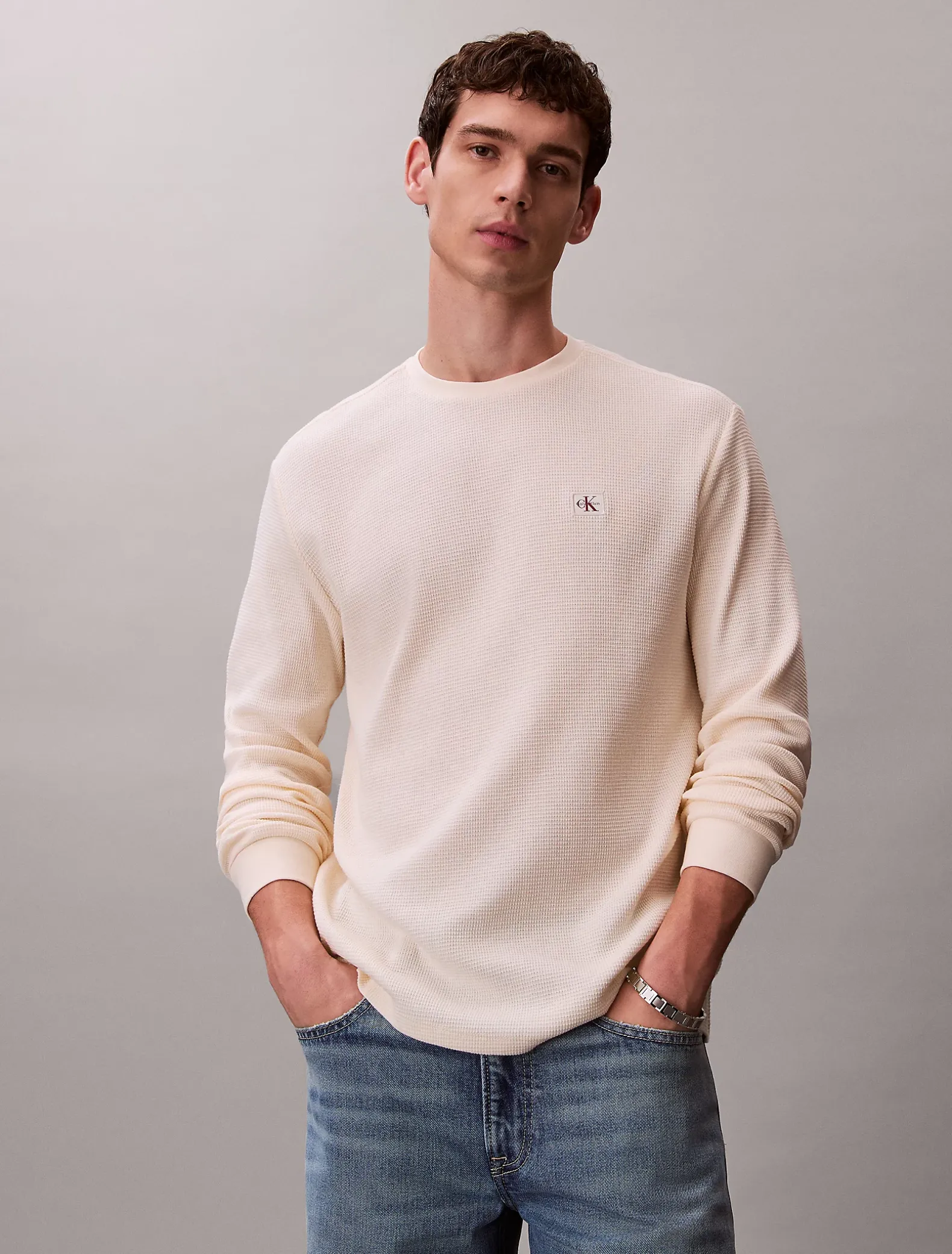 Wafel-T-shirt met lange mouwen