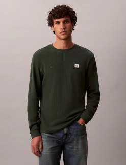 Wafel-T-shirt met lange mouwen