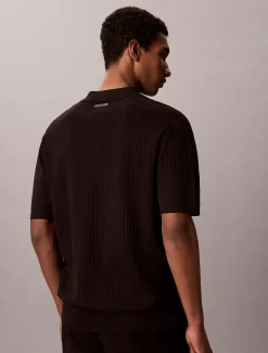 Zachte pointelle-gebreide polo